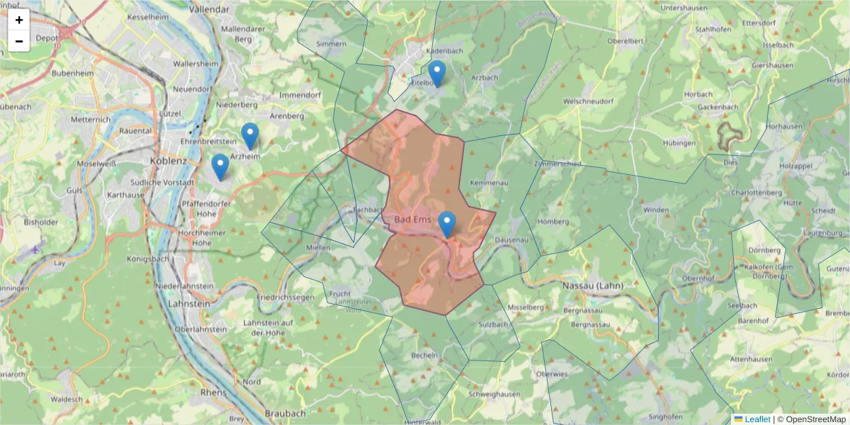 Karte des Postleitzahlen Bereichs  und der umliegenden Postleitzahlen in Deutschland