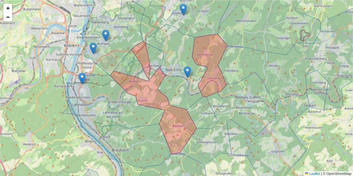 Karte des Postleitzahlen Bereichs  und der umliegenden Postleitzahlen in Deutschland