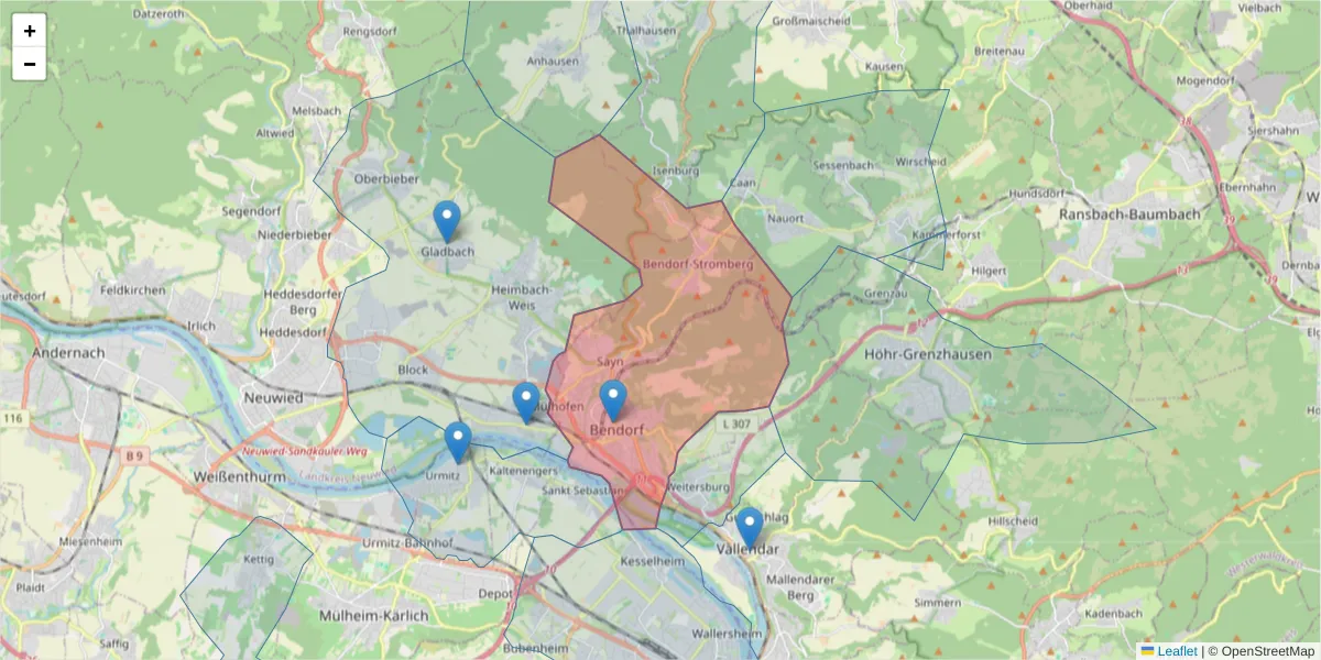Karte des Postleitzahlen Bereichs  und der umliegenden Postleitzahlen in Deutschland