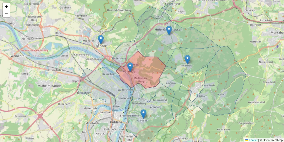 Karte des Postleitzahlen Bereichs  und der umliegenden Postleitzahlen in Deutschland