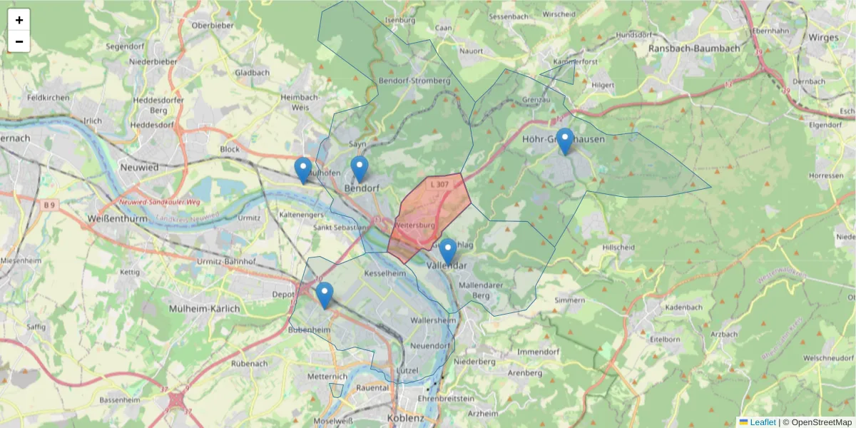 Karte des Postleitzahlen Bereichs  und der umliegenden Postleitzahlen in Deutschland