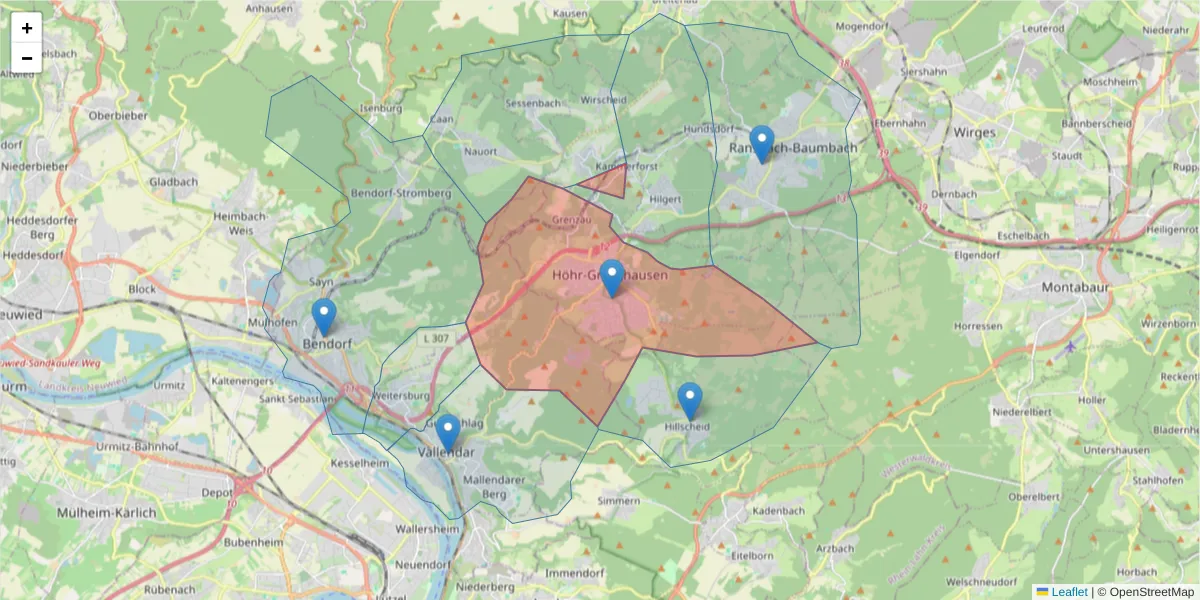 Karte des Postleitzahlen Bereichs  und der umliegenden Postleitzahlen in Deutschland