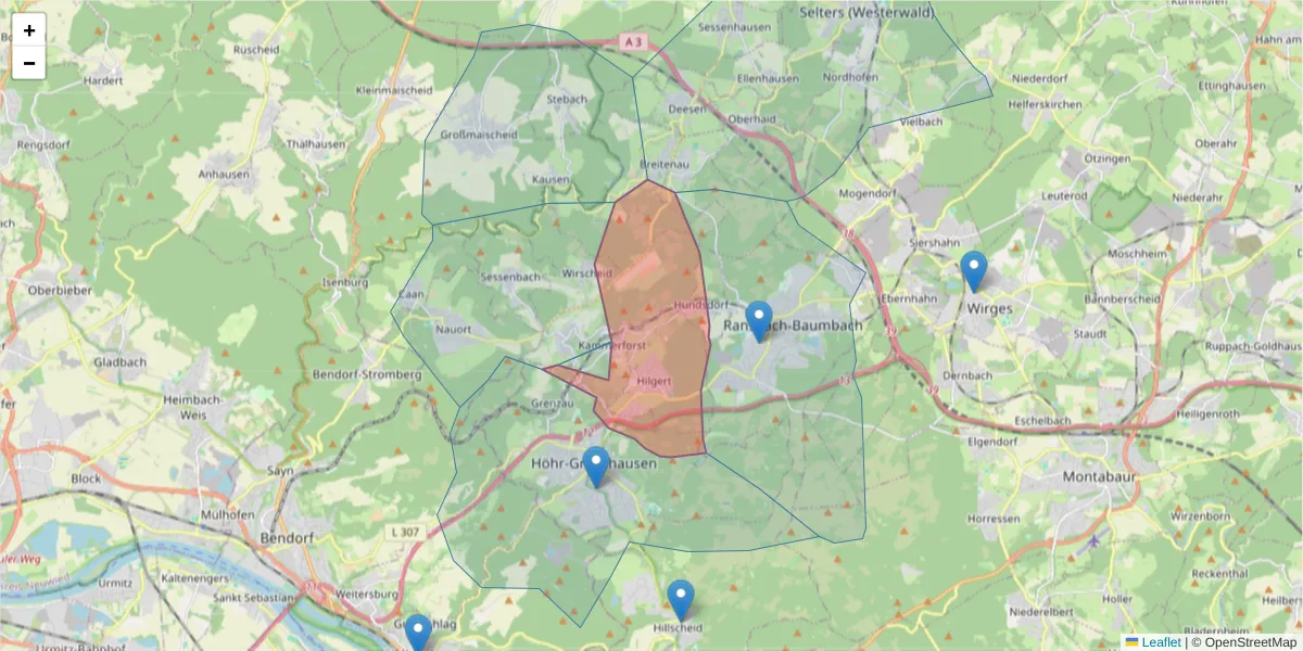 Karte des Postleitzahlen Bereichs  und der umliegenden Postleitzahlen in Deutschland