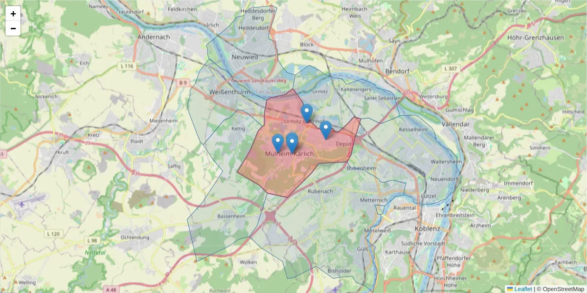 Karte des Postleitzahlen Bereichs  und der umliegenden Postleitzahlen in Deutschland