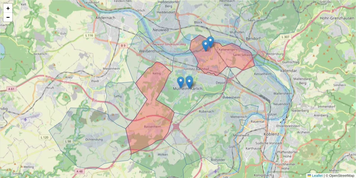 Karte des Postleitzahlen Bereichs  und der umliegenden Postleitzahlen in Deutschland