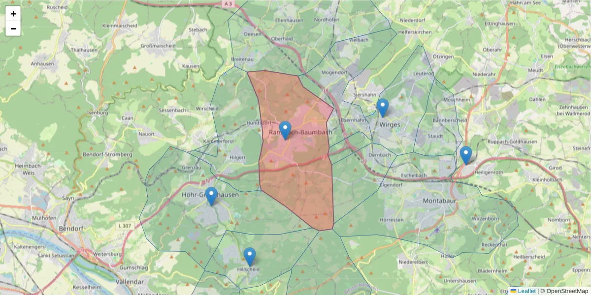 Karte des Postleitzahlen Bereichs  und der umliegenden Postleitzahlen in Deutschland