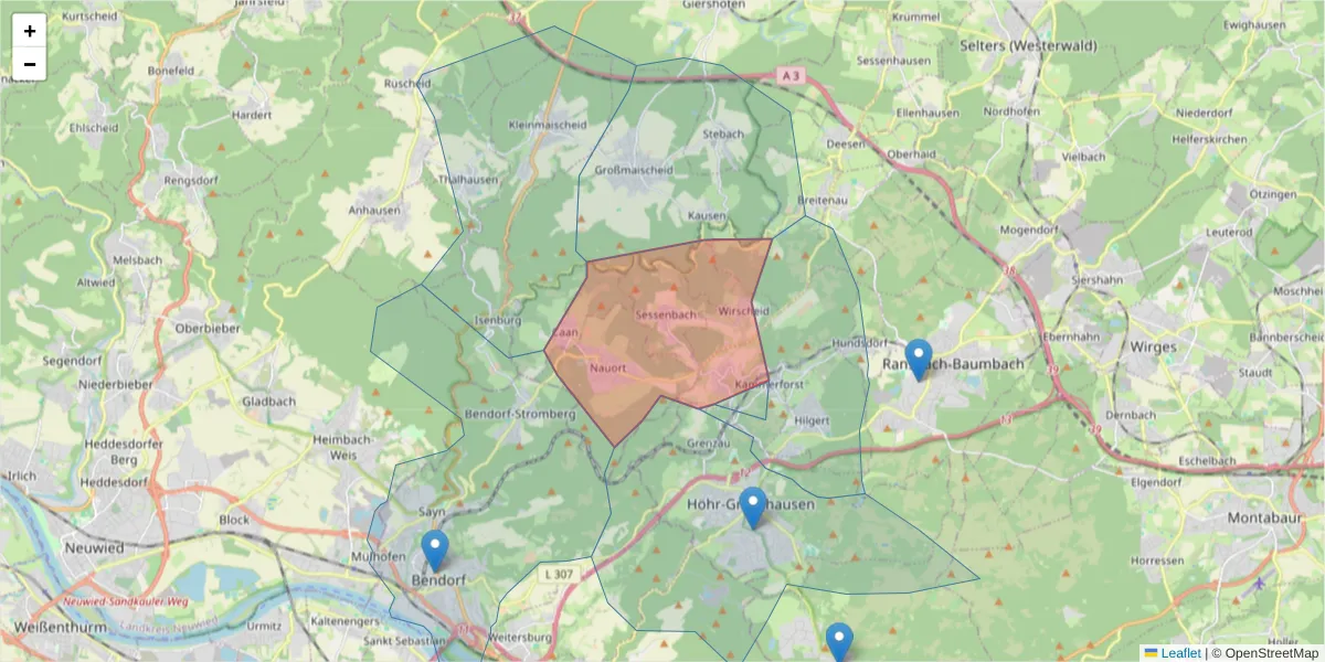 Karte des Postleitzahlen Bereichs  und der umliegenden Postleitzahlen in Deutschland