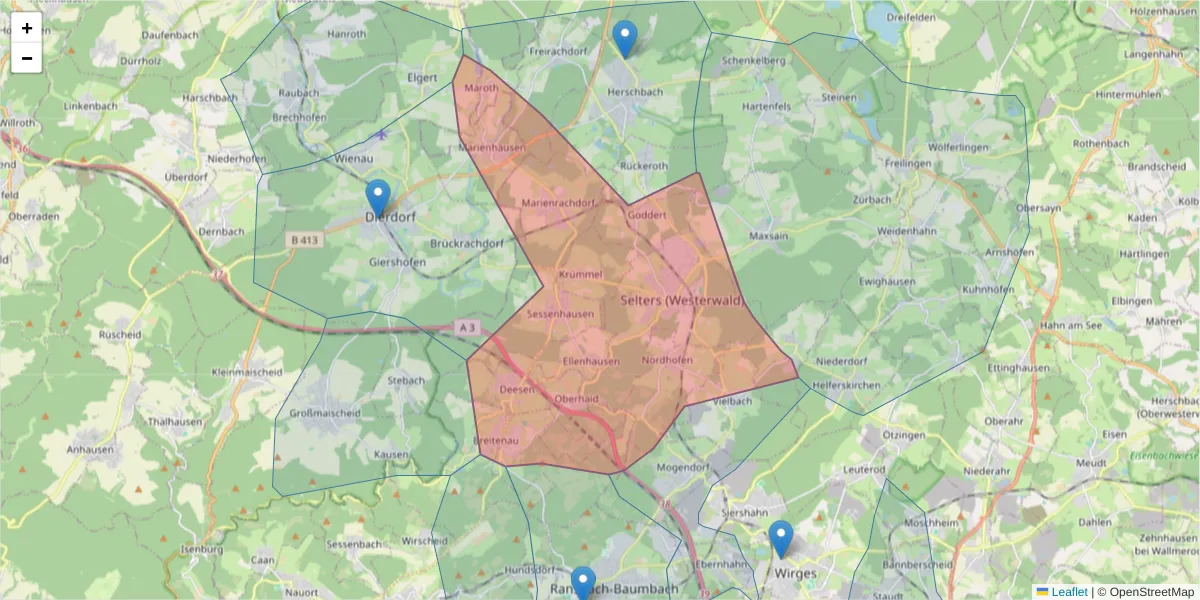 Karte des Postleitzahlen Bereichs  und der umliegenden Postleitzahlen in Deutschland