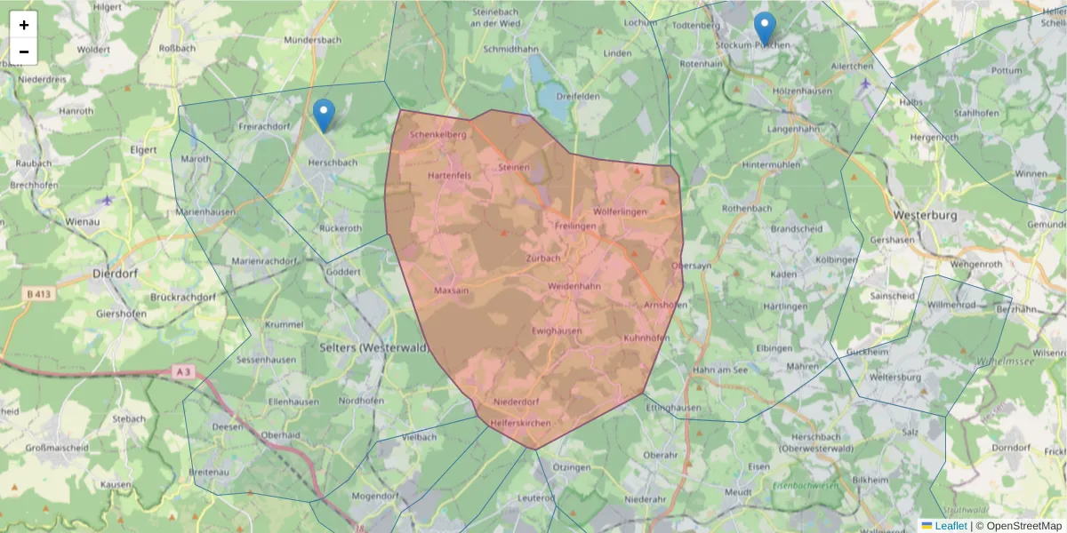 Karte des Postleitzahlen Bereichs  und der umliegenden Postleitzahlen in Deutschland