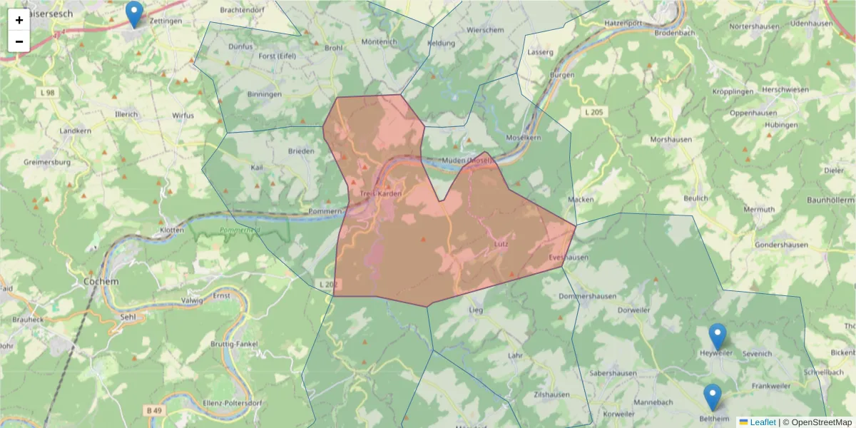 Karte des Postleitzahlen Bereichs  und der umliegenden Postleitzahlen in Deutschland