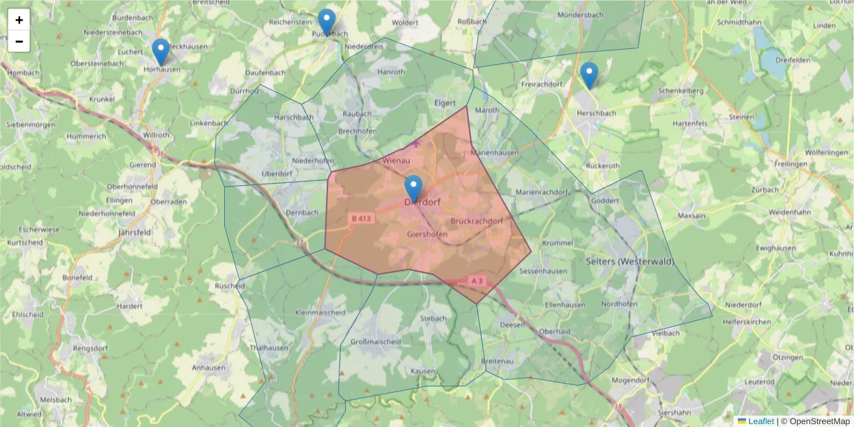 Karte des Postleitzahlen Bereichs  und der umliegenden Postleitzahlen in Deutschland