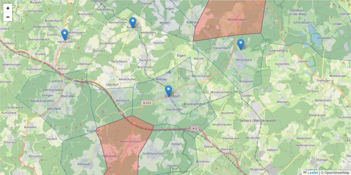 Karte des Postleitzahlen Bereichs  und der umliegenden Postleitzahlen in Deutschland