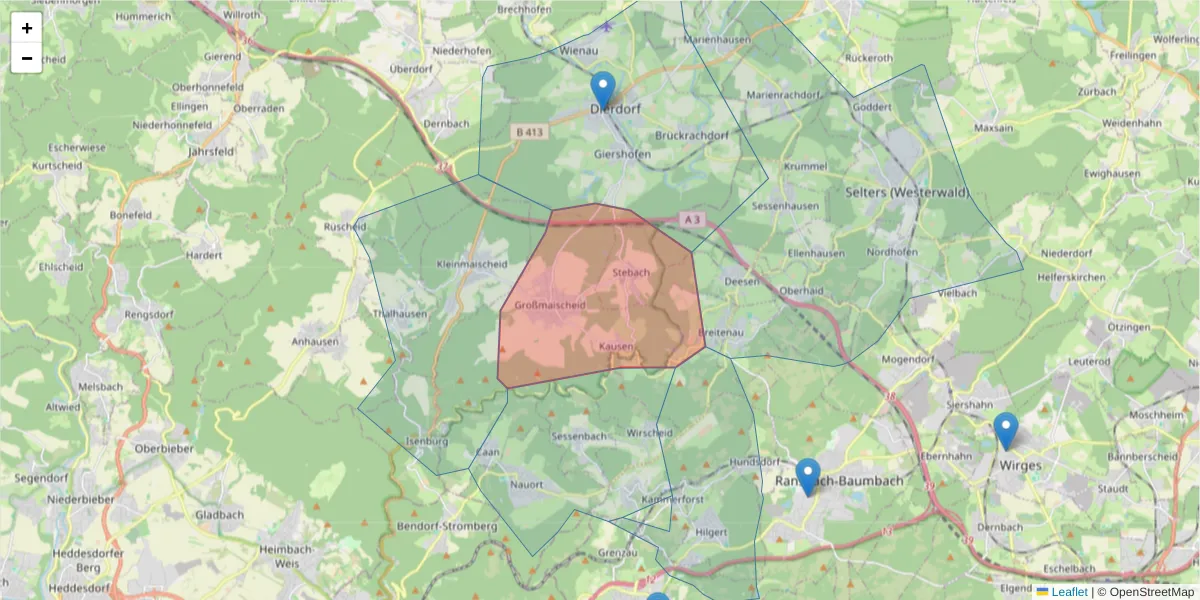 Karte des Postleitzahlen Bereichs  und der umliegenden Postleitzahlen in Deutschland