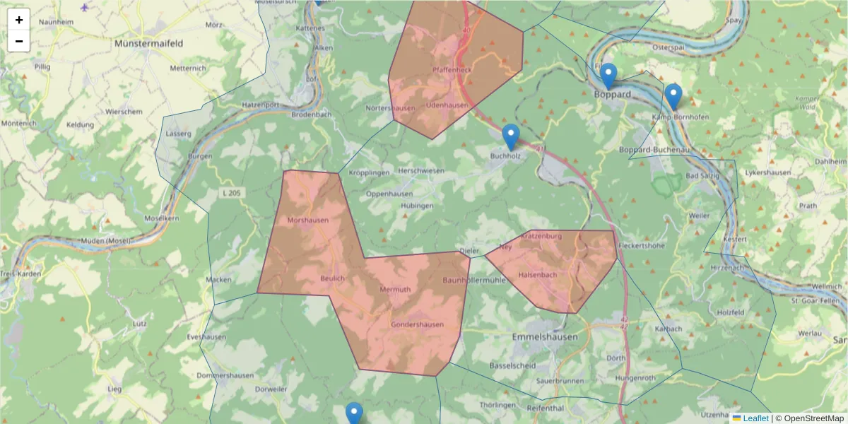 Karte des Postleitzahlen Bereichs  und der umliegenden Postleitzahlen in Deutschland
