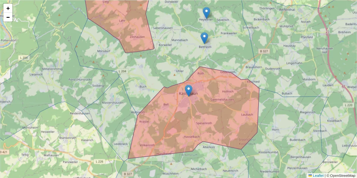 Karte des Postleitzahlen Bereichs  und der umliegenden Postleitzahlen in Deutschland