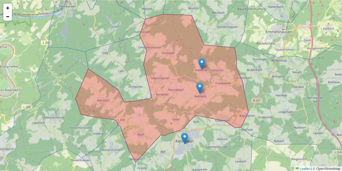 Karte des Postleitzahlen Bereichs  und der umliegenden Postleitzahlen in Deutschland