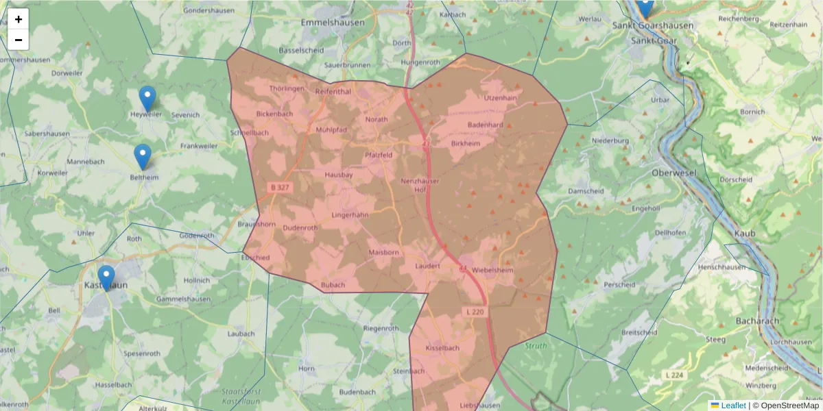 Karte des Postleitzahlen Bereichs  und der umliegenden Postleitzahlen in Deutschland