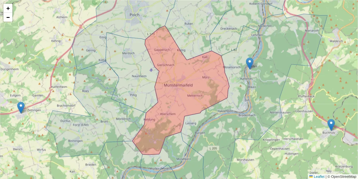 Karte des Postleitzahlen Bereichs  und der umliegenden Postleitzahlen in Deutschland