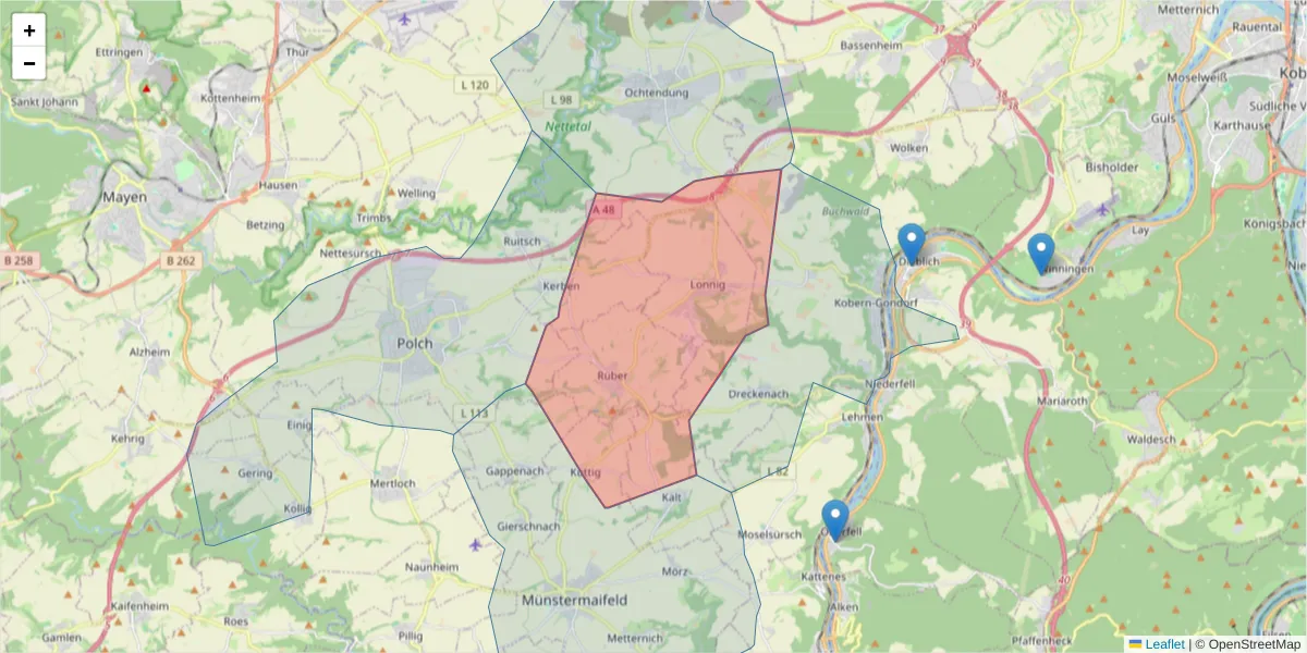 Karte des Postleitzahlen Bereichs  und der umliegenden Postleitzahlen in Deutschland