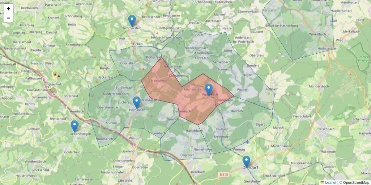 Karte des Postleitzahlen Bereichs  und der umliegenden Postleitzahlen in Deutschland