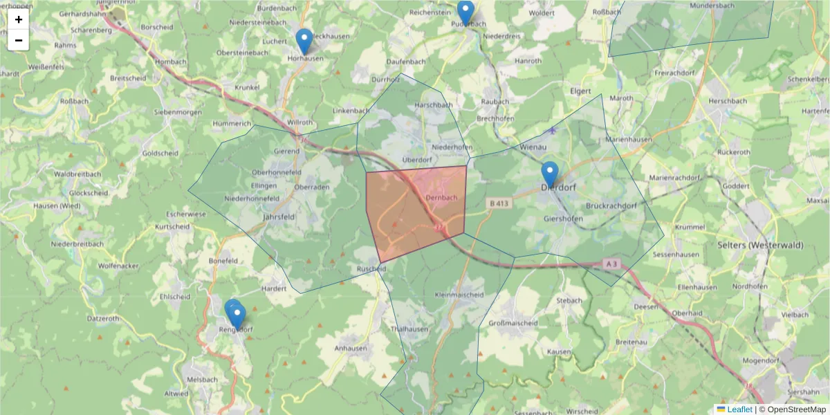 Karte des Postleitzahlen Bereichs  und der umliegenden Postleitzahlen in Deutschland