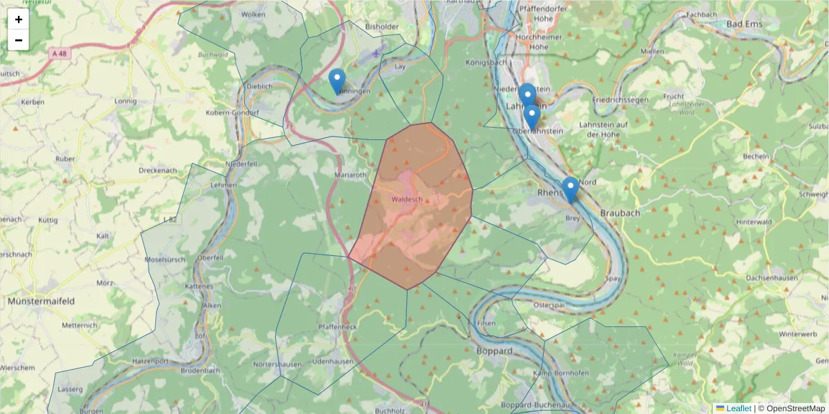 Karte des Postleitzahlen Bereichs  und der umliegenden Postleitzahlen in Deutschland