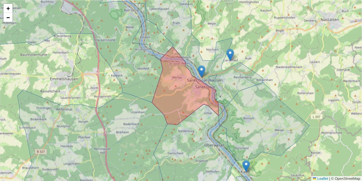 Karte des Postleitzahlen Bereichs  und der umliegenden Postleitzahlen in Deutschland