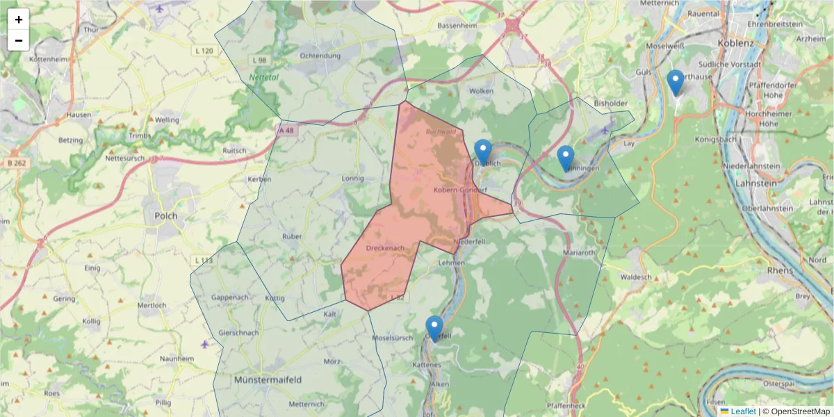 Karte des Postleitzahlen Bereichs  und der umliegenden Postleitzahlen in Deutschland