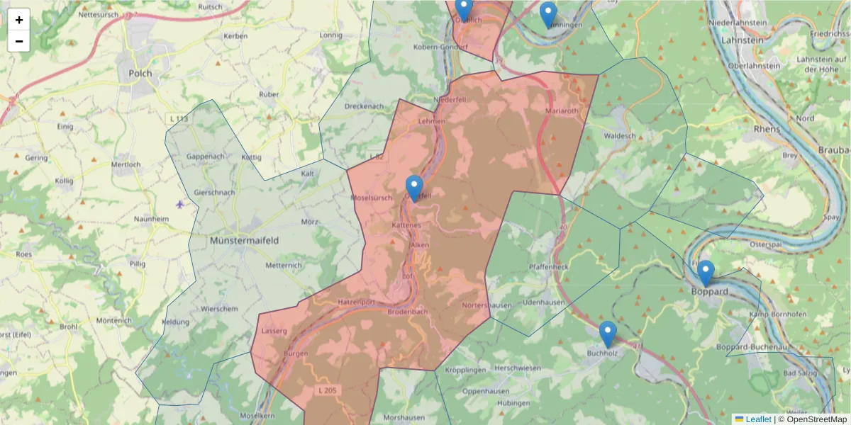 Karte des Postleitzahlen Bereichs  und der umliegenden Postleitzahlen in Deutschland