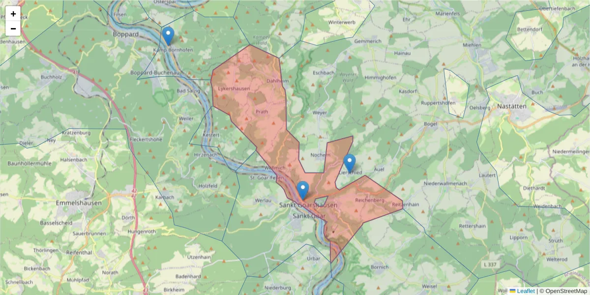 Karte des Postleitzahlen Bereichs  und der umliegenden Postleitzahlen in Deutschland