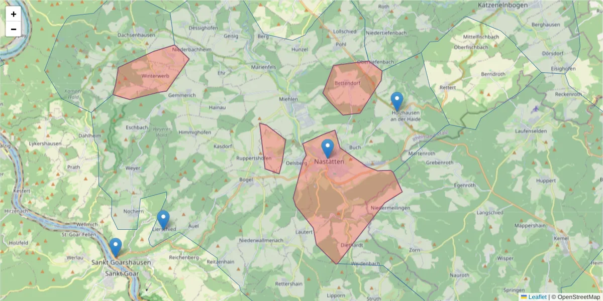 Karte des Postleitzahlen Bereichs  und der umliegenden Postleitzahlen in Deutschland