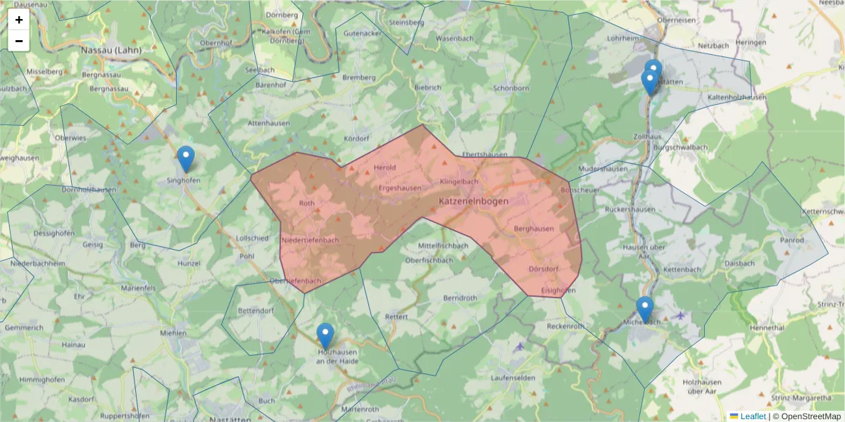 Karte des Postleitzahlen Bereichs  und der umliegenden Postleitzahlen in Deutschland