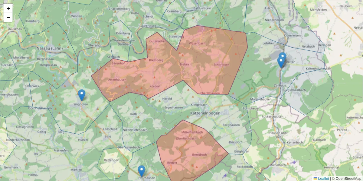 Karte des Postleitzahlen Bereichs  und der umliegenden Postleitzahlen in Deutschland