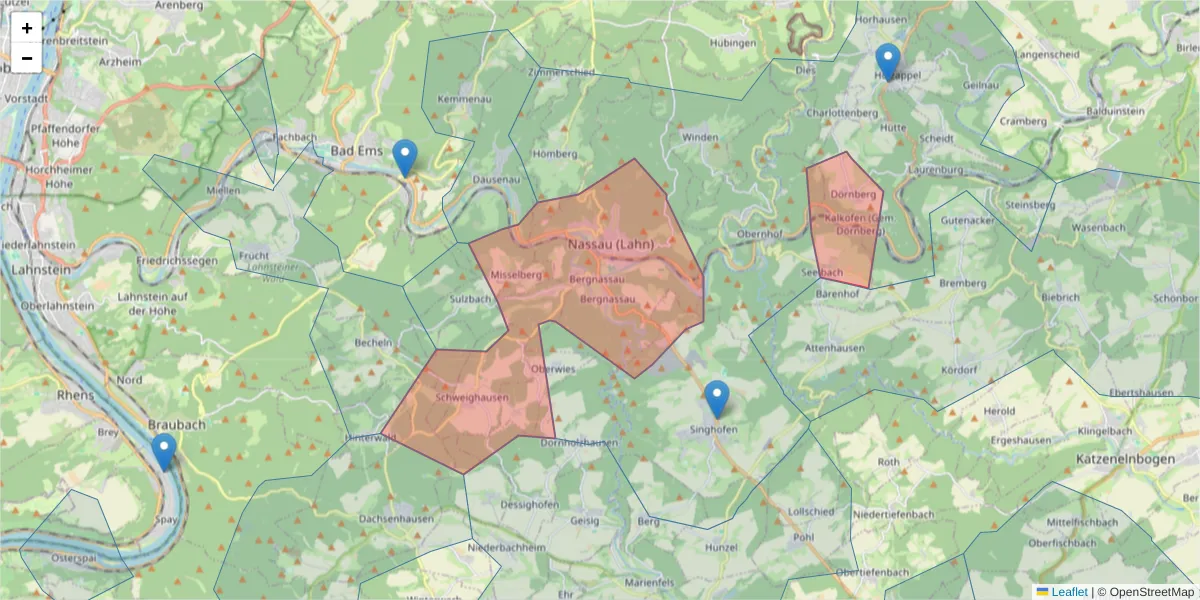 Karte des Postleitzahlen Bereichs  und der umliegenden Postleitzahlen in Deutschland