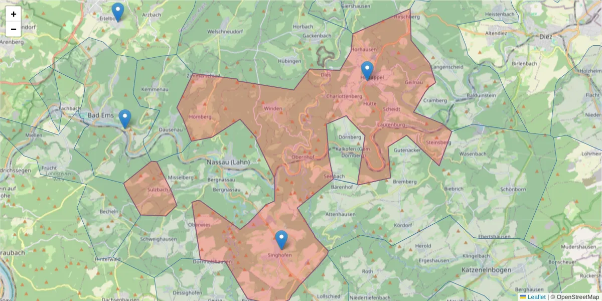 Karte des Postleitzahlen Bereichs  und der umliegenden Postleitzahlen in Deutschland