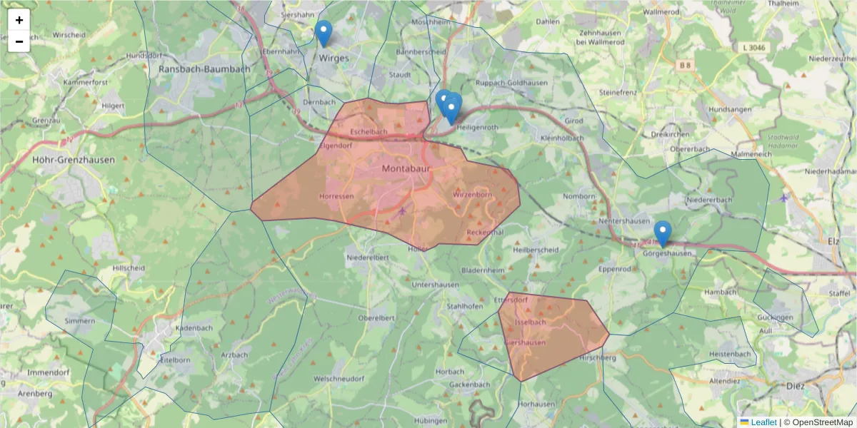 Karte des Postleitzahlen Bereichs  und der umliegenden Postleitzahlen in Deutschland