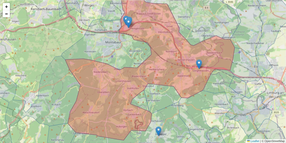 Karte des Postleitzahlen Bereichs  und der umliegenden Postleitzahlen in Deutschland