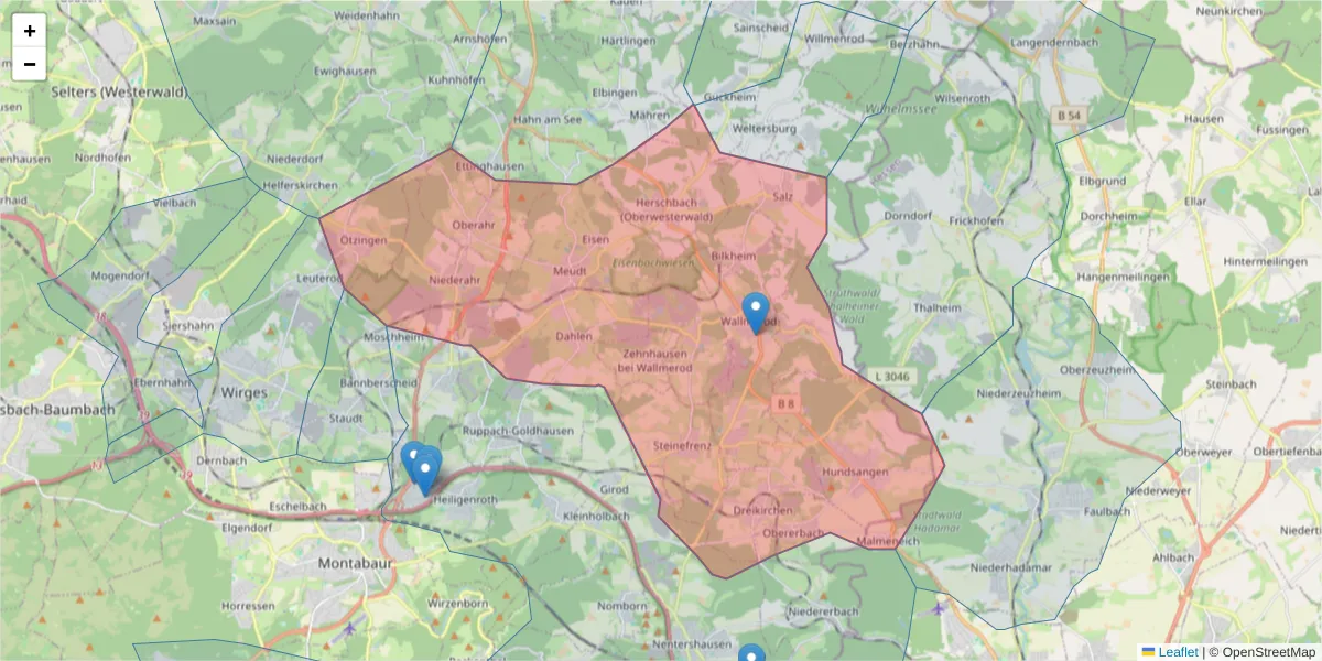 Karte des Postleitzahlen Bereichs  und der umliegenden Postleitzahlen in Deutschland
