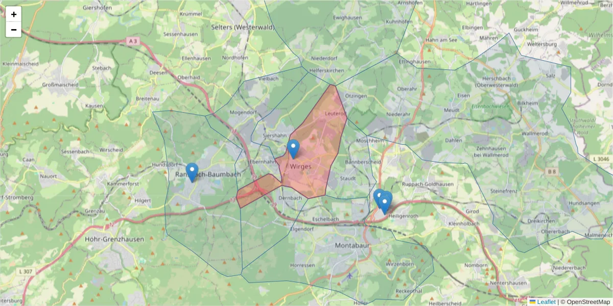 Karte des Postleitzahlen Bereichs  und der umliegenden Postleitzahlen in Deutschland