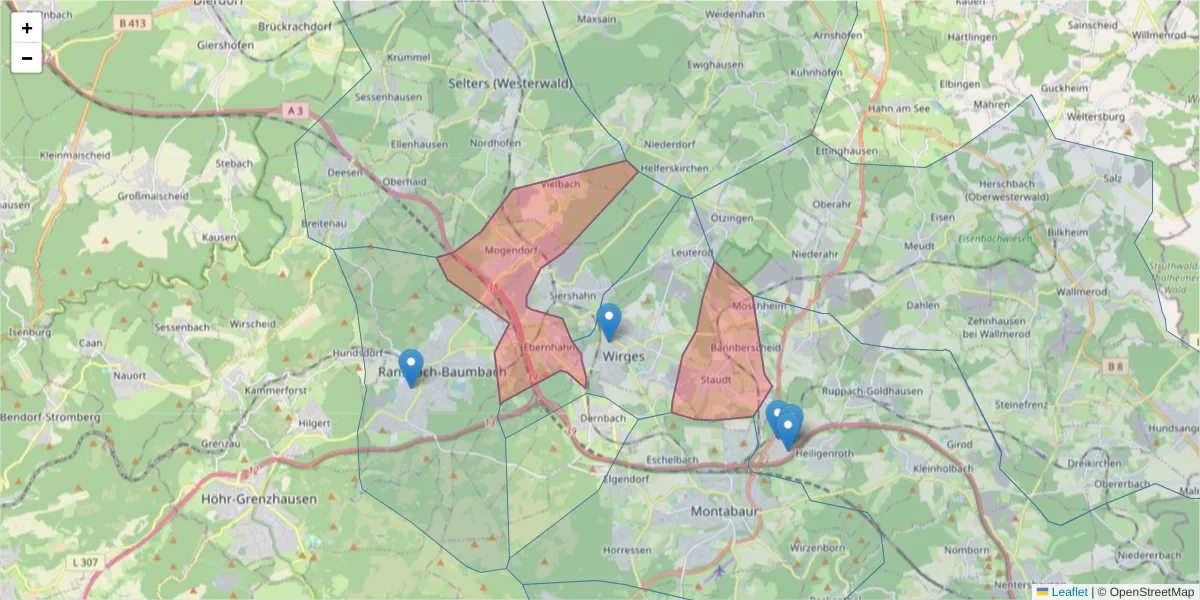 Karte des Postleitzahlen Bereichs  und der umliegenden Postleitzahlen in Deutschland