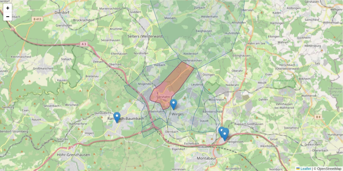 Karte des Postleitzahlen Bereichs  und der umliegenden Postleitzahlen in Deutschland