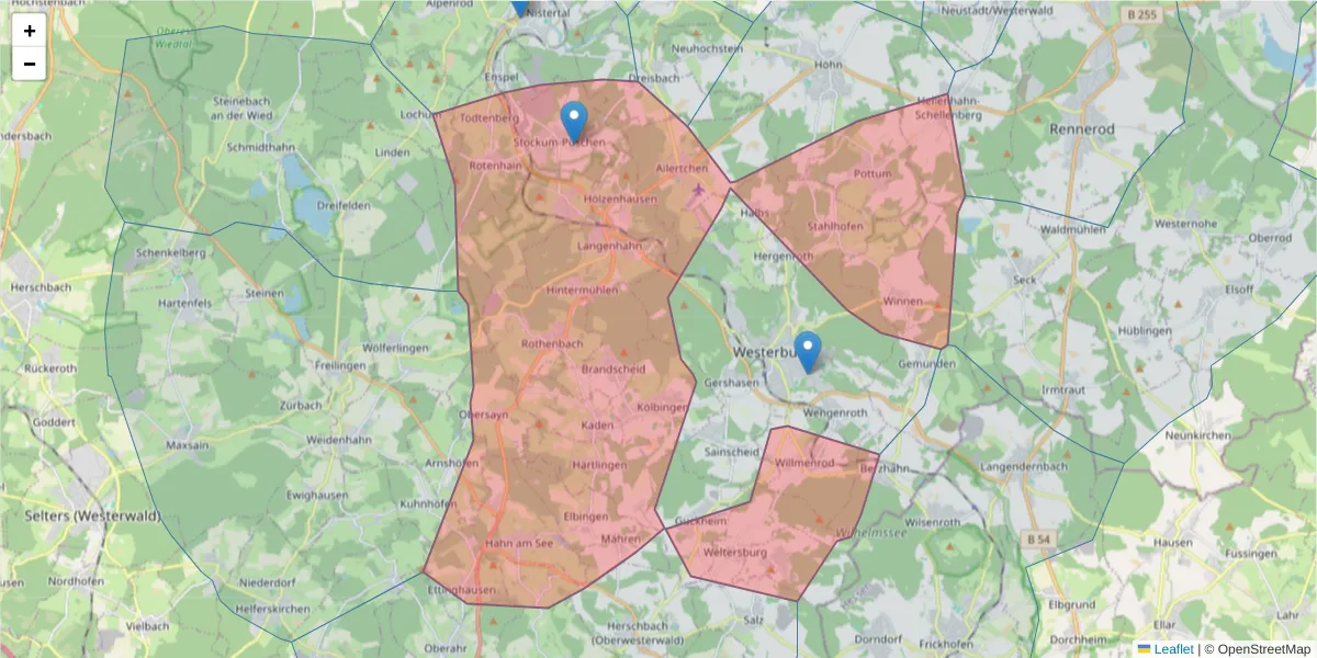 Karte des Postleitzahlen Bereichs  und der umliegenden Postleitzahlen in Deutschland