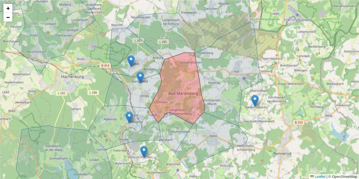 Karte des Postleitzahlen Bereichs  und der umliegenden Postleitzahlen in Deutschland