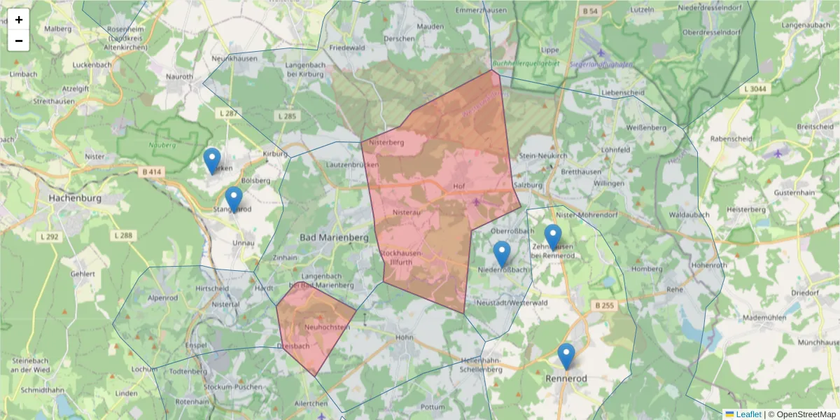 Karte des Postleitzahlen Bereichs  und der umliegenden Postleitzahlen in Deutschland