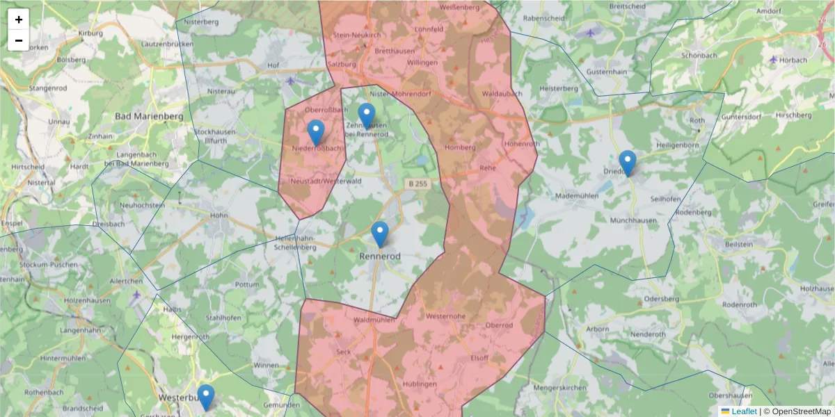Karte des Postleitzahlen Bereichs  und der umliegenden Postleitzahlen in Deutschland