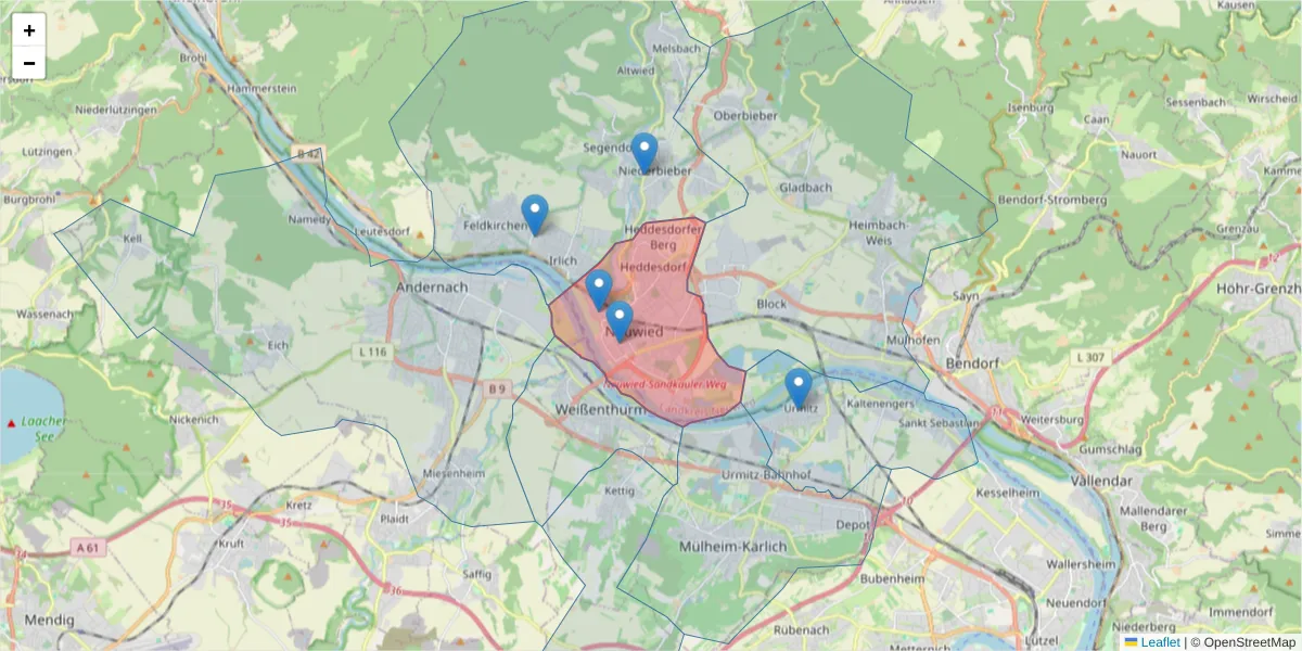 Karte des Postleitzahlen Bereichs  und der umliegenden Postleitzahlen in Deutschland