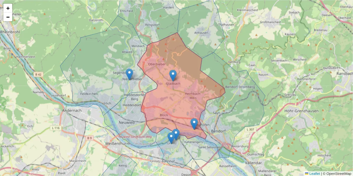 Karte des Postleitzahlen Bereichs  und der umliegenden Postleitzahlen in Deutschland