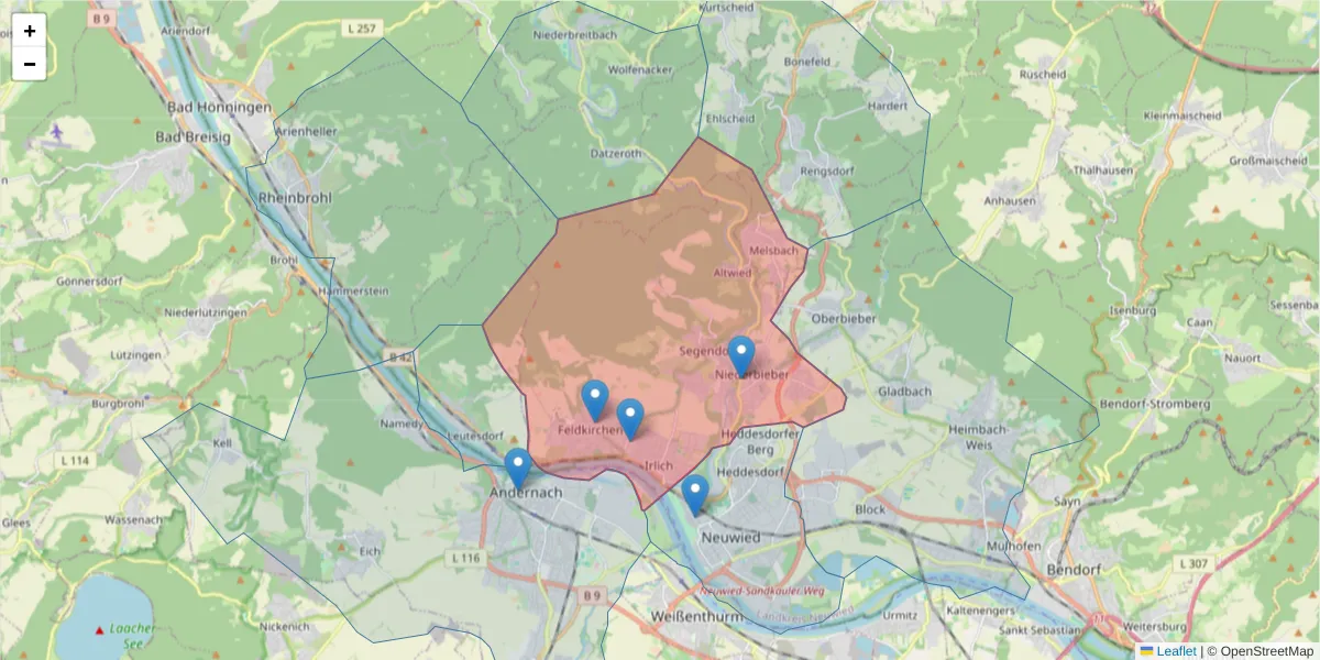 Karte des Postleitzahlen Bereichs  und der umliegenden Postleitzahlen in Deutschland