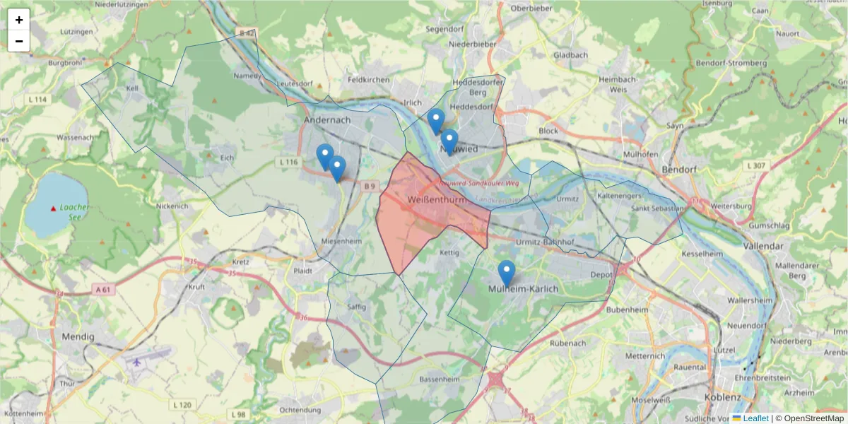 Karte des Postleitzahlen Bereichs  und der umliegenden Postleitzahlen in Deutschland