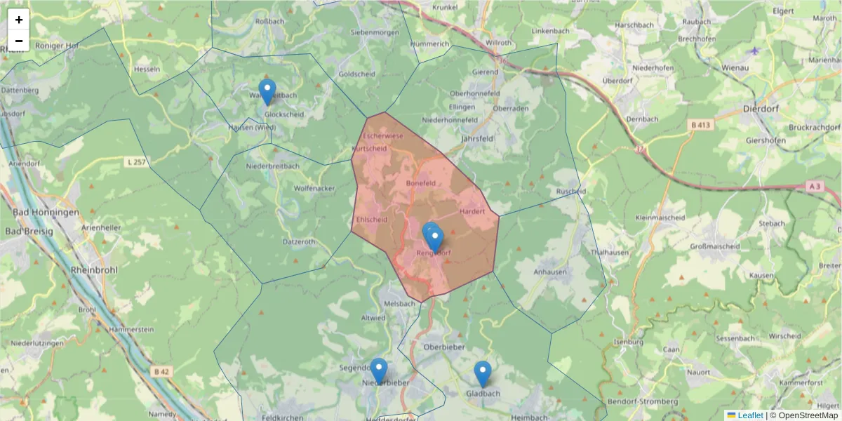 Karte des Postleitzahlen Bereichs  und der umliegenden Postleitzahlen in Deutschland